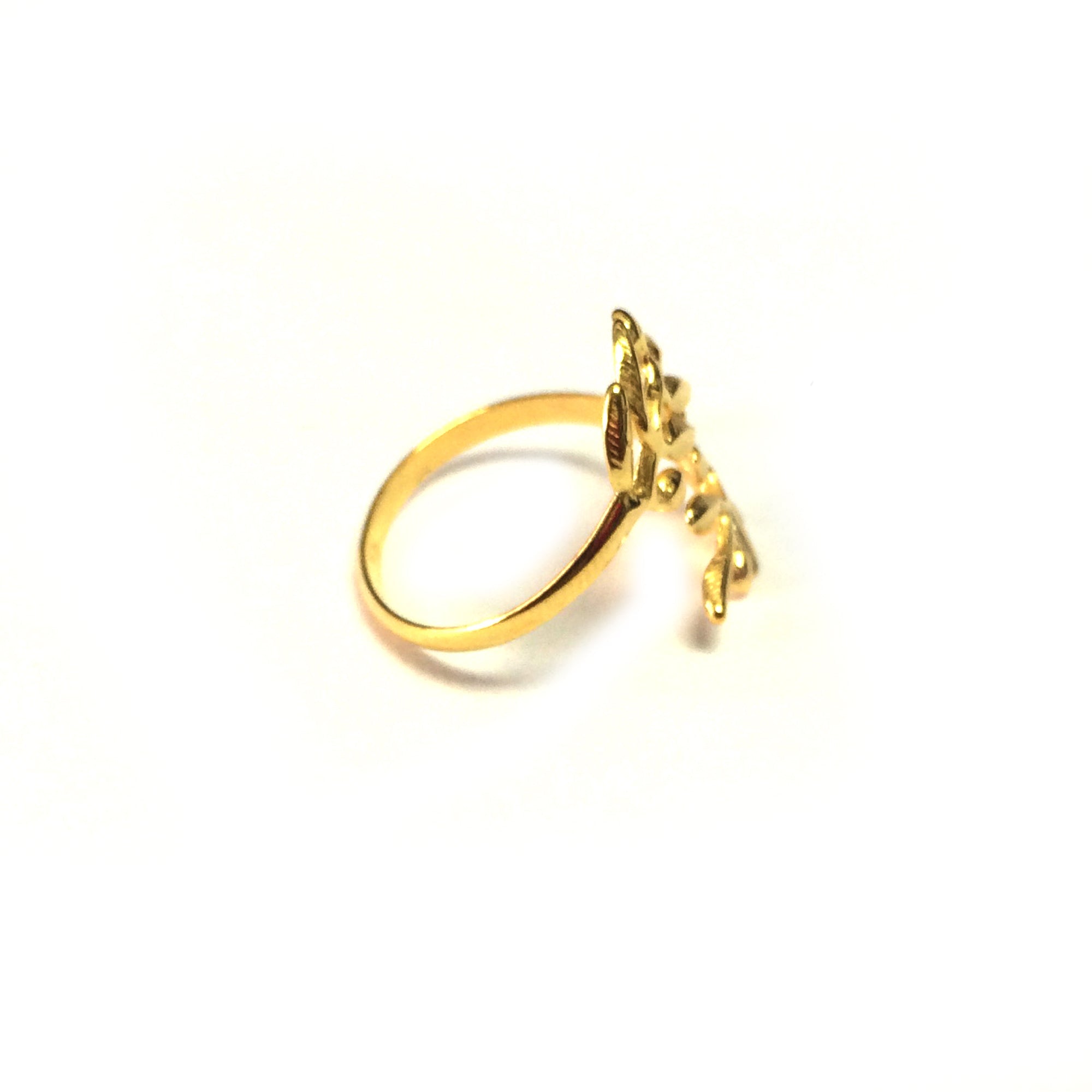 Sterling Silver 18k Gold Overlay Adjustable Olive Leafs Ring, Size 6 - JewelryAffairs