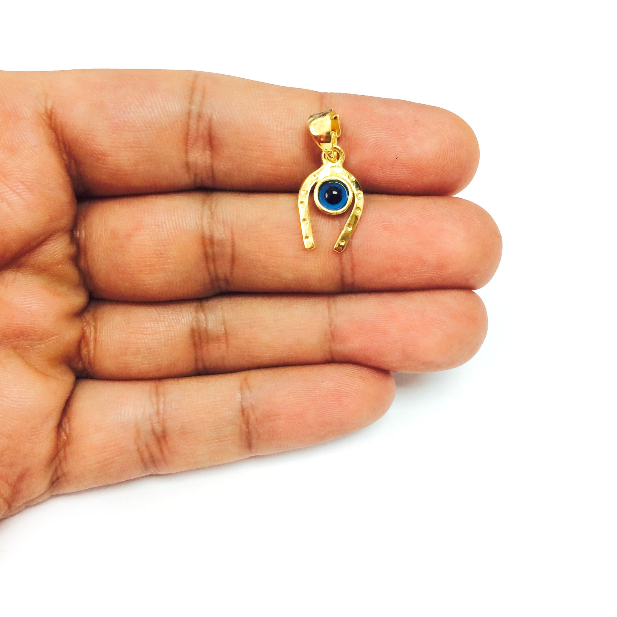 Sterling Silver 18k Gold Overlay Plated Horse Shoe Evil Eye Charm - JewelryAffairs