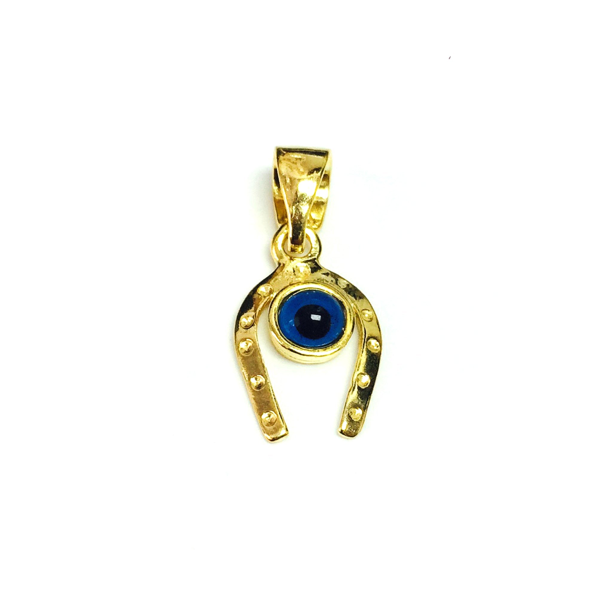 Sterling Silver 18k Gold Overlay Plated Horse Shoe Evil Eye Charm - JewelryAffairs
