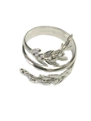 Sterling Silver Adjustable Olive Leafs Ring, Size 6 - JewelryAffairs