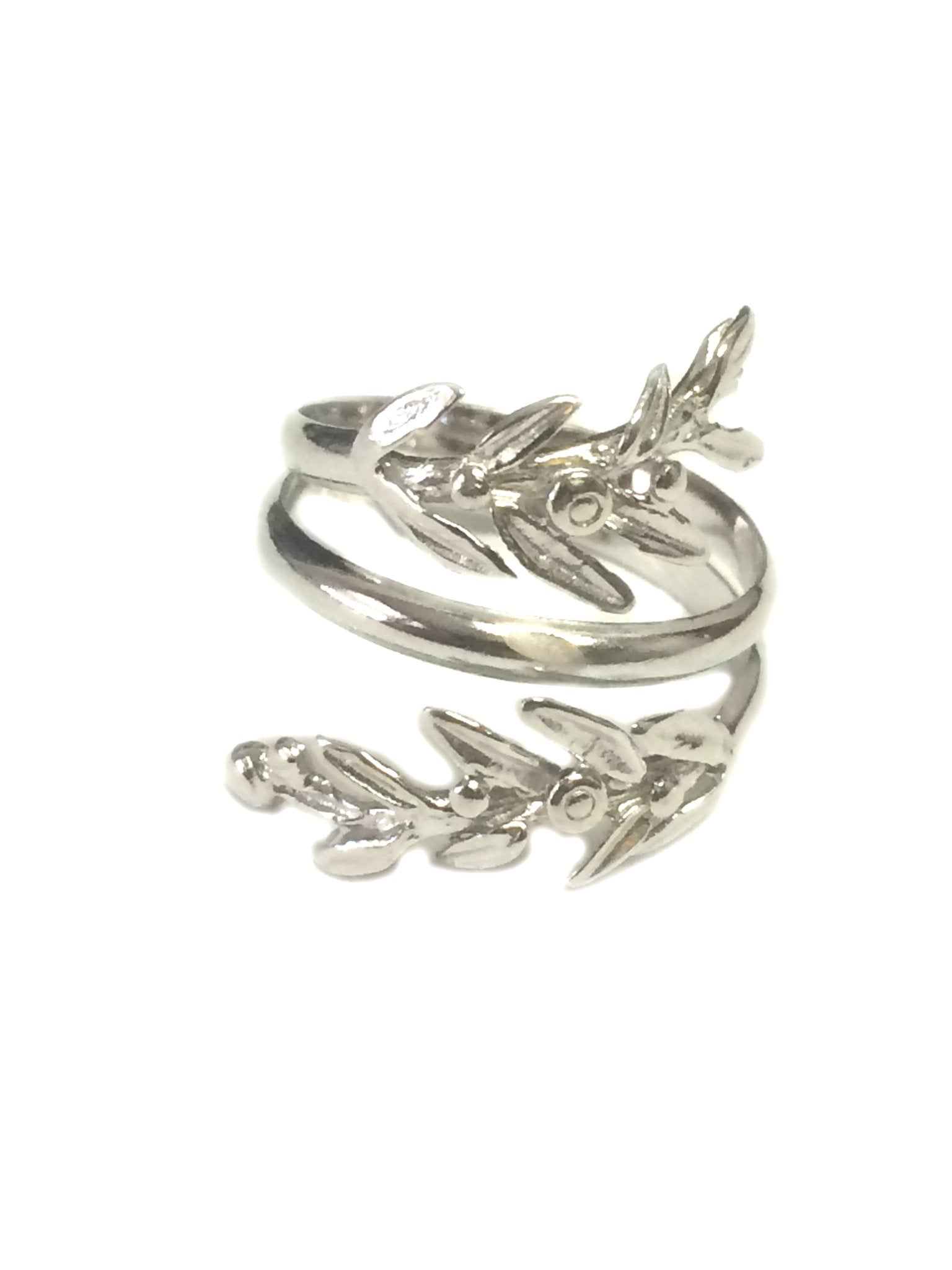 Sterling Silver Adjustable Olive Leafs Ring, Size 6 - JewelryAffairs