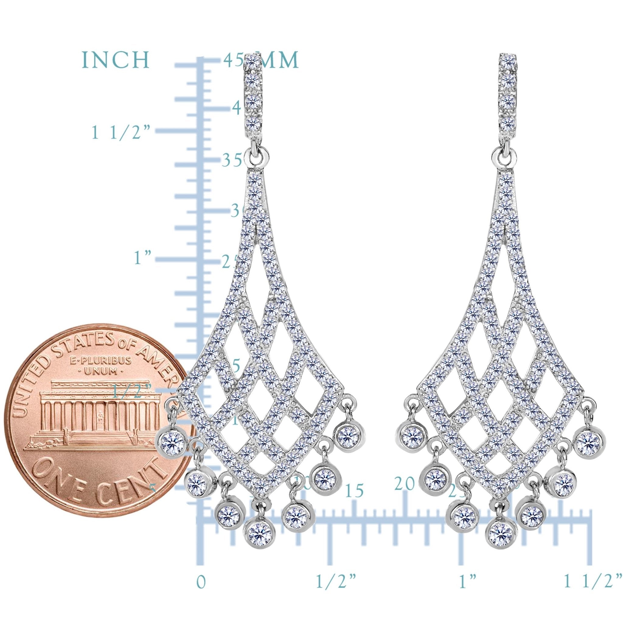Sterling Silver And Cubic Zirconia Shaped Chandelier Drop Earrings - JewelryAffairs