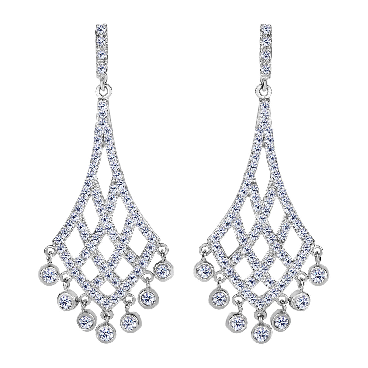 Sterling Silver And Cubic Zirconia Shaped Chandelier Drop Earrings - JewelryAffairs