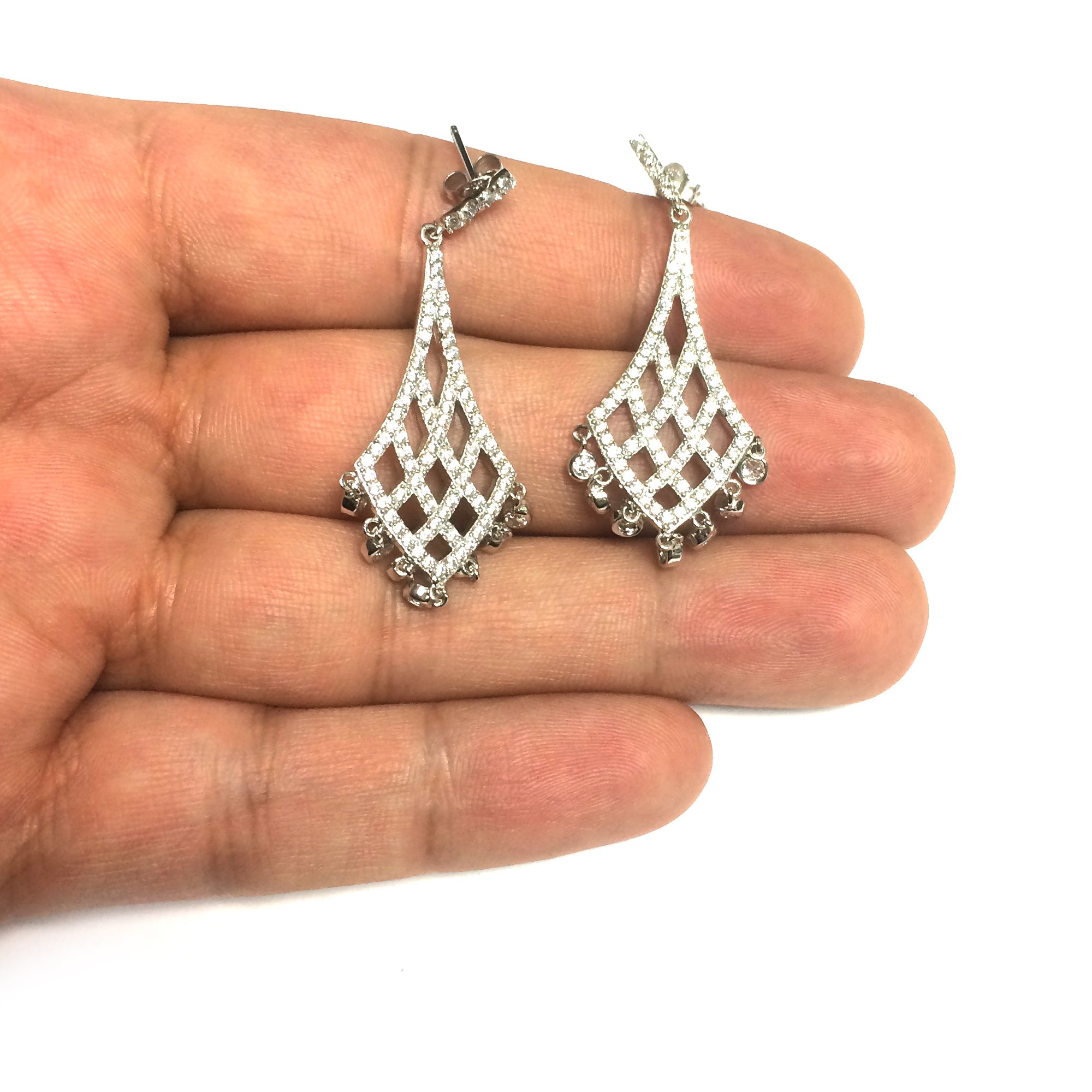 Sterling Silver And Cubic Zirconia Shaped Chandelier Drop Earrings - JewelryAffairs