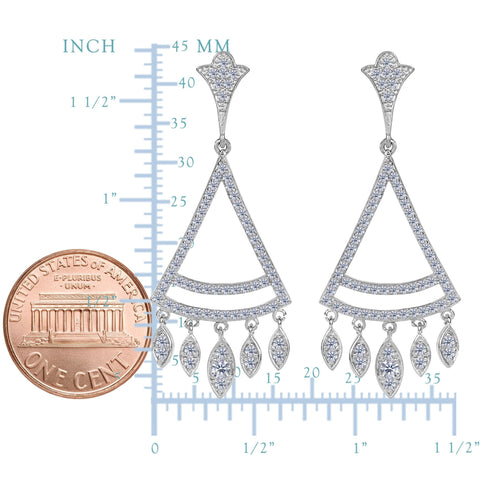 Sterling Silver And Cubic Zirconia Triangle Shaped Chandelier Earrings