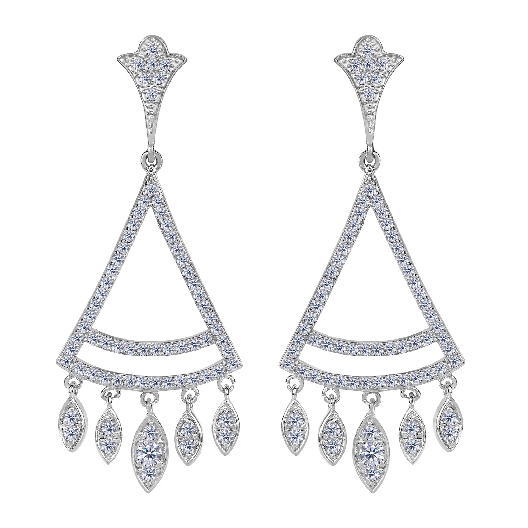 Sterling Silver And Cubic Zirconia Triangle Shaped Chandelier Earrings - JewelryAffairs