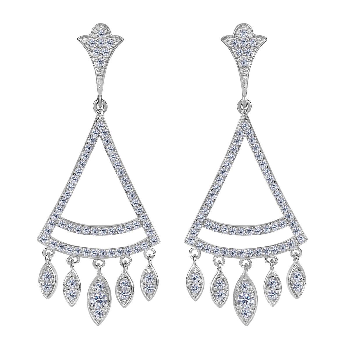 Sterling Silver And Cubic Zirconia Triangle Shaped Chandelier Earrings - JewelryAffairs