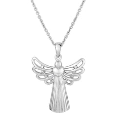 Sterling Silver Angel Sliding Heart Pendant Necklace, 18" - JewelryAffairs