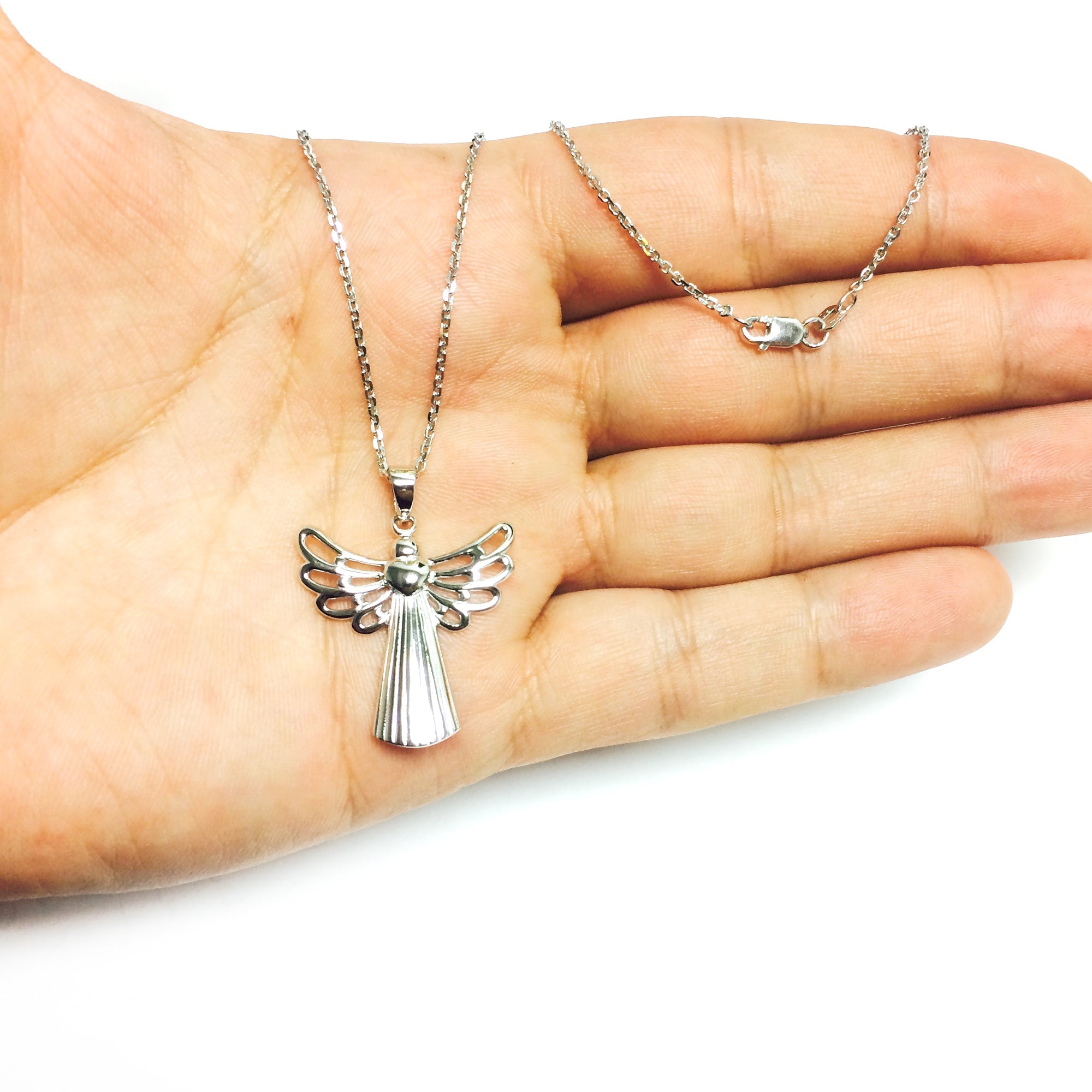 Sterling Silver Angel Sliding Heart Pendant Necklace, 18" - JewelryAffairs