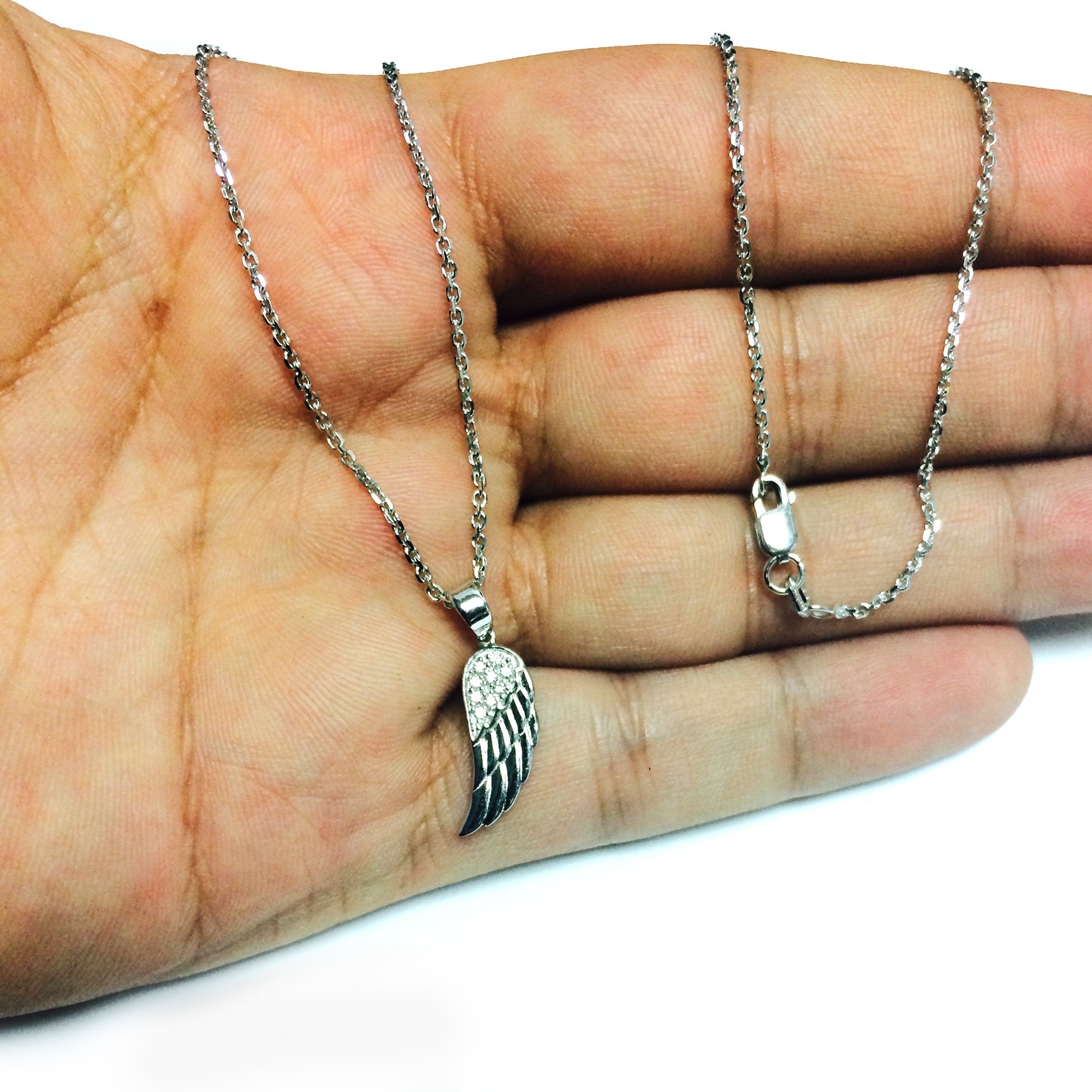 Sterling Silver Angel Wing Pendant CZ Fashion Necklace, 18" - JewelryAffairs