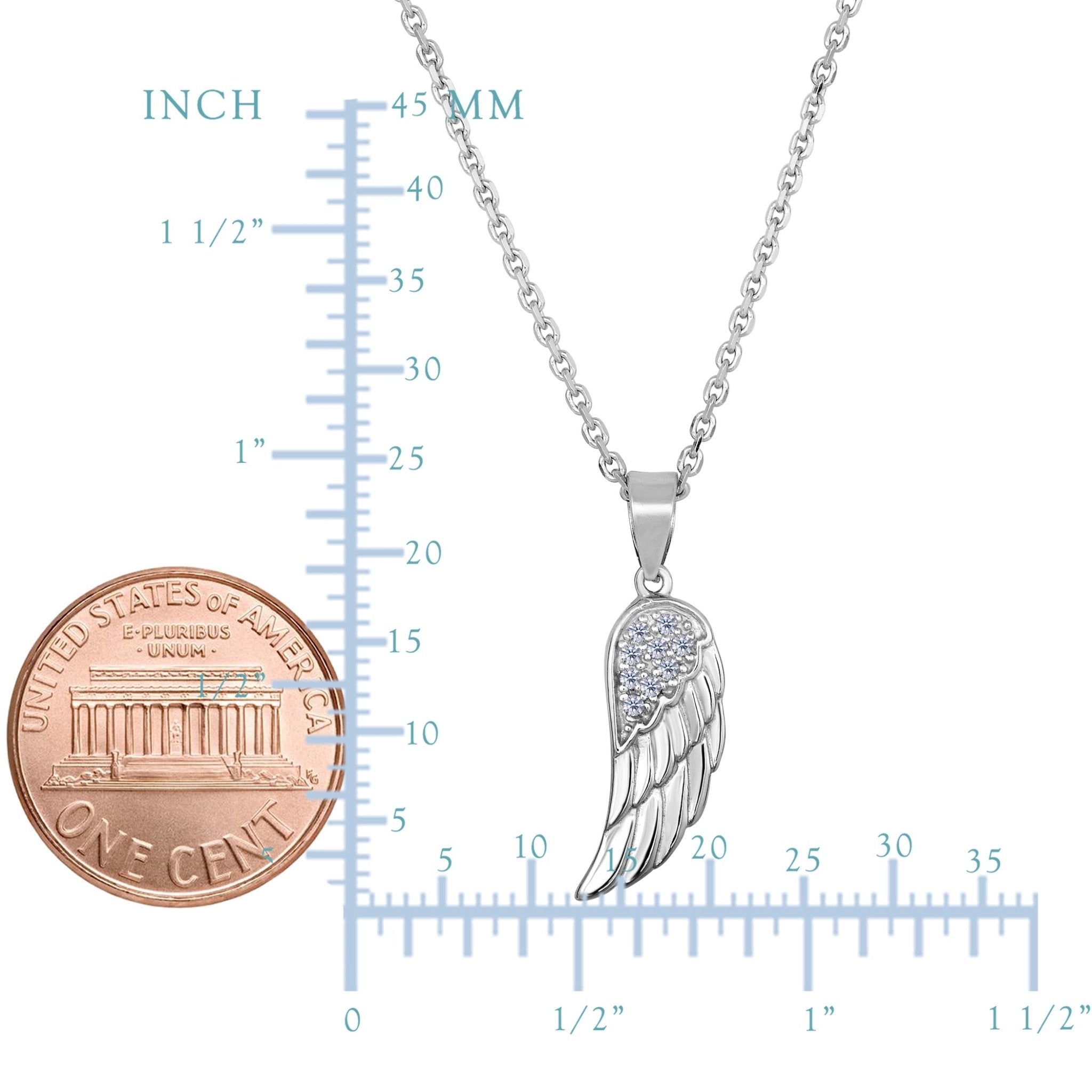 Sterling Silver Angel Wing Pendant CZ Fashion Necklace, 18" - JewelryAffairs