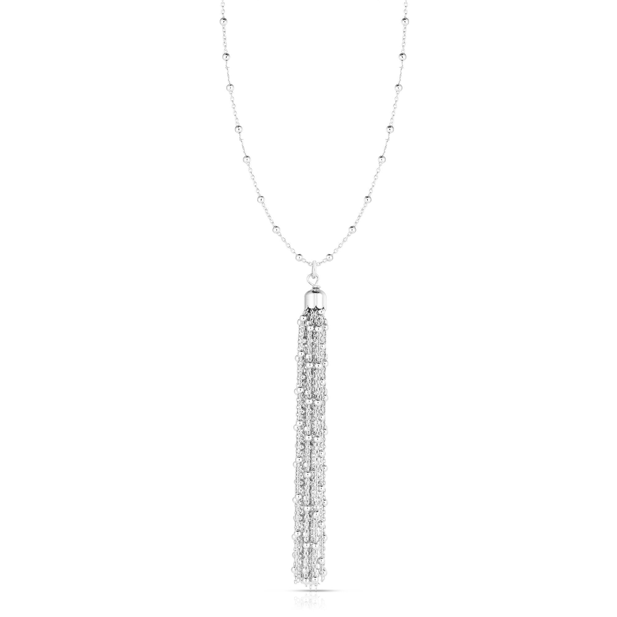 Sterling Silver Bead Charms Fancy Necklace, 24" - JewelryAffairs