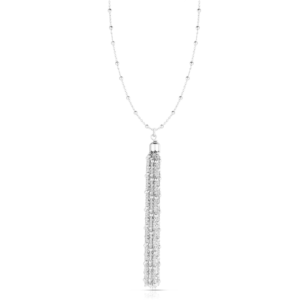 Sterling Silver Bead Charms Fancy Necklace, 24" - JewelryAffairs