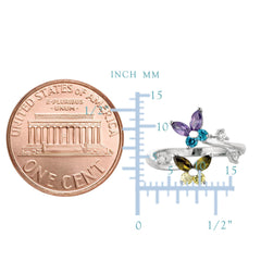Sterling Silver Butterflies Colored CZ By Pass Style Adjustable Toe Ring - JewelryAffairs