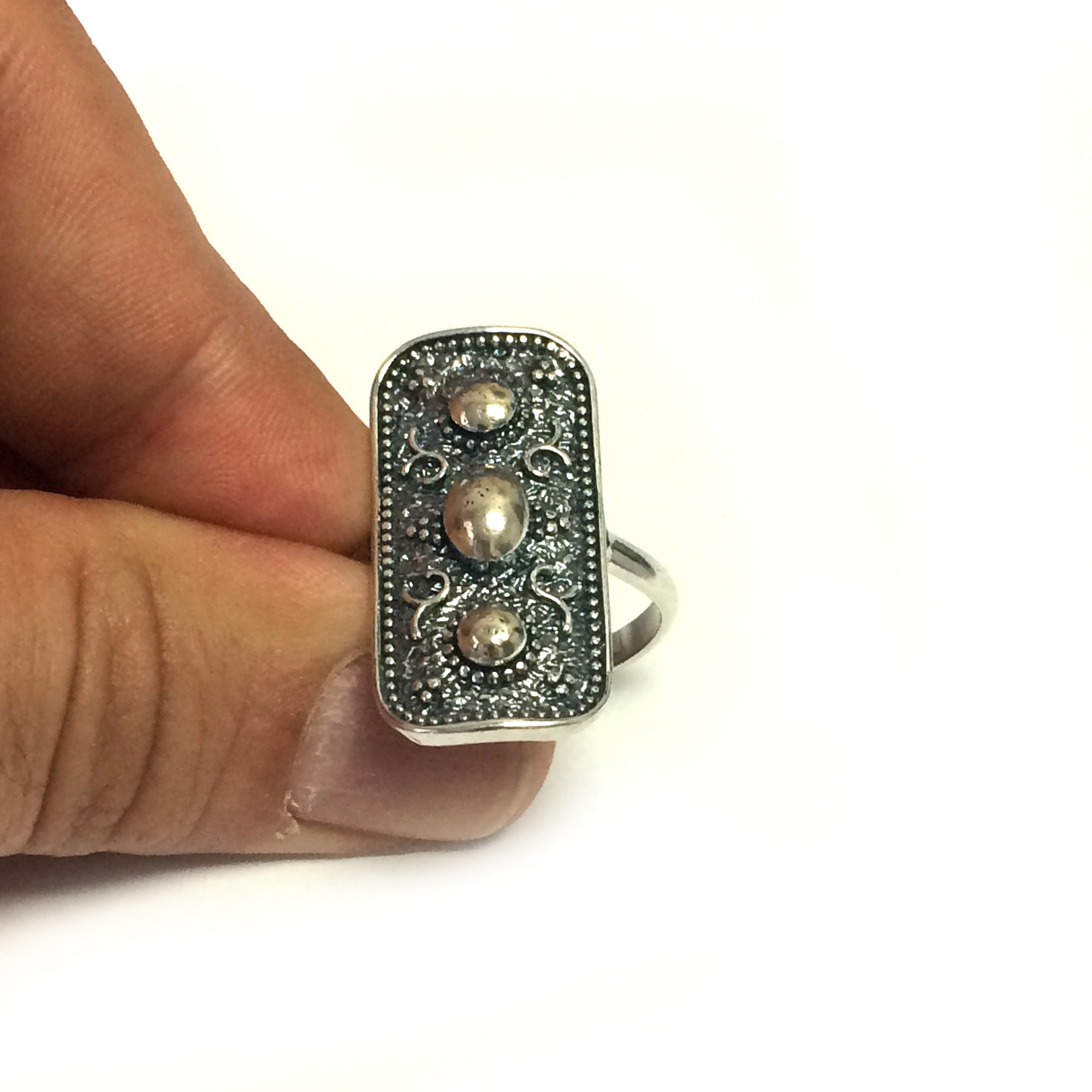 Sterling Silver Byzantine Style Rectangular Ring - JewelryAffairs