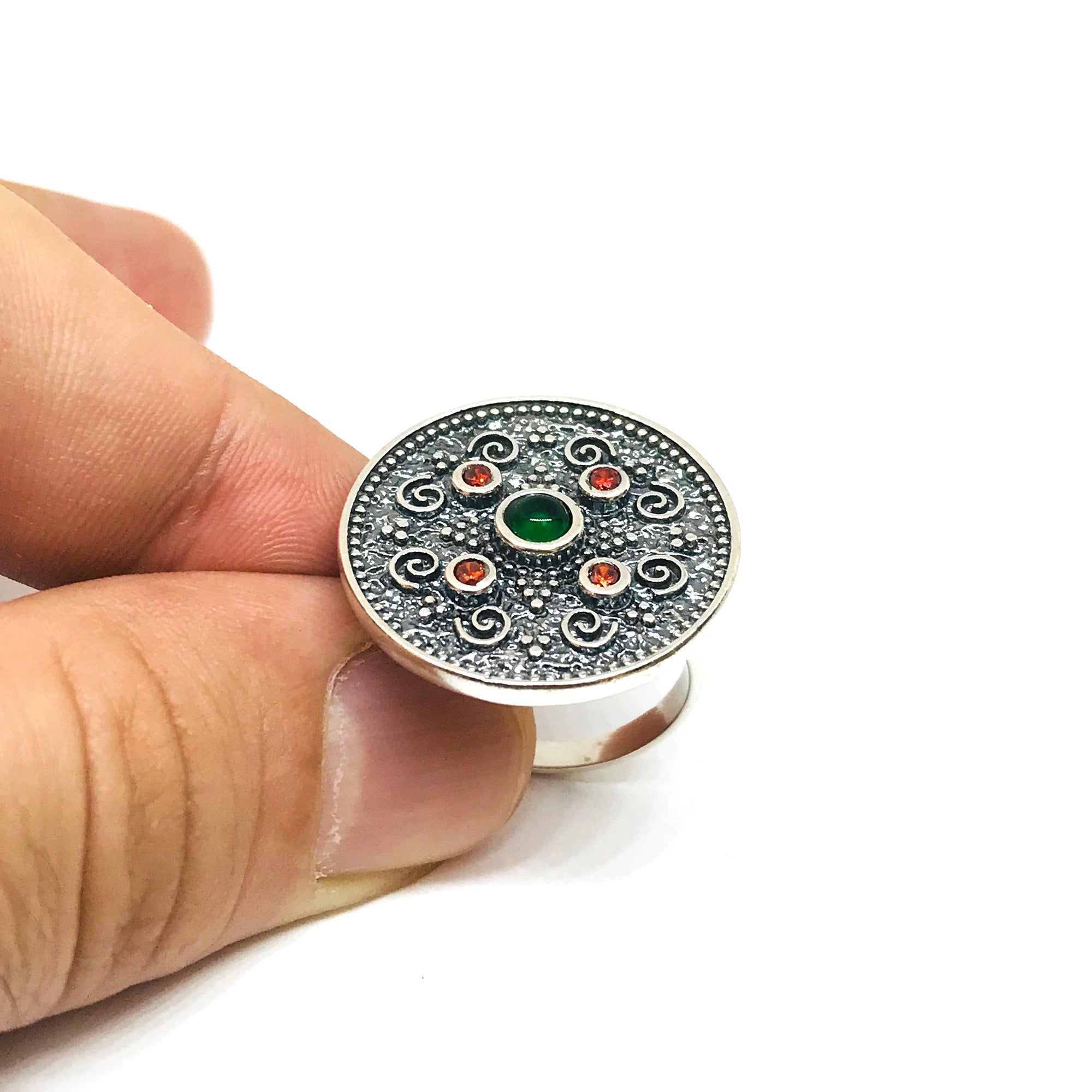 Sterling Silver Byzantine Style Round Disc Ring