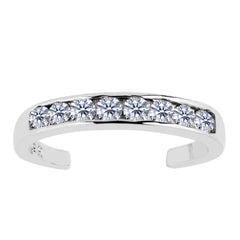 Sterling Silver Channel Set CZ Cuff Style Adjustable Toe Ring - JewelryAffairs