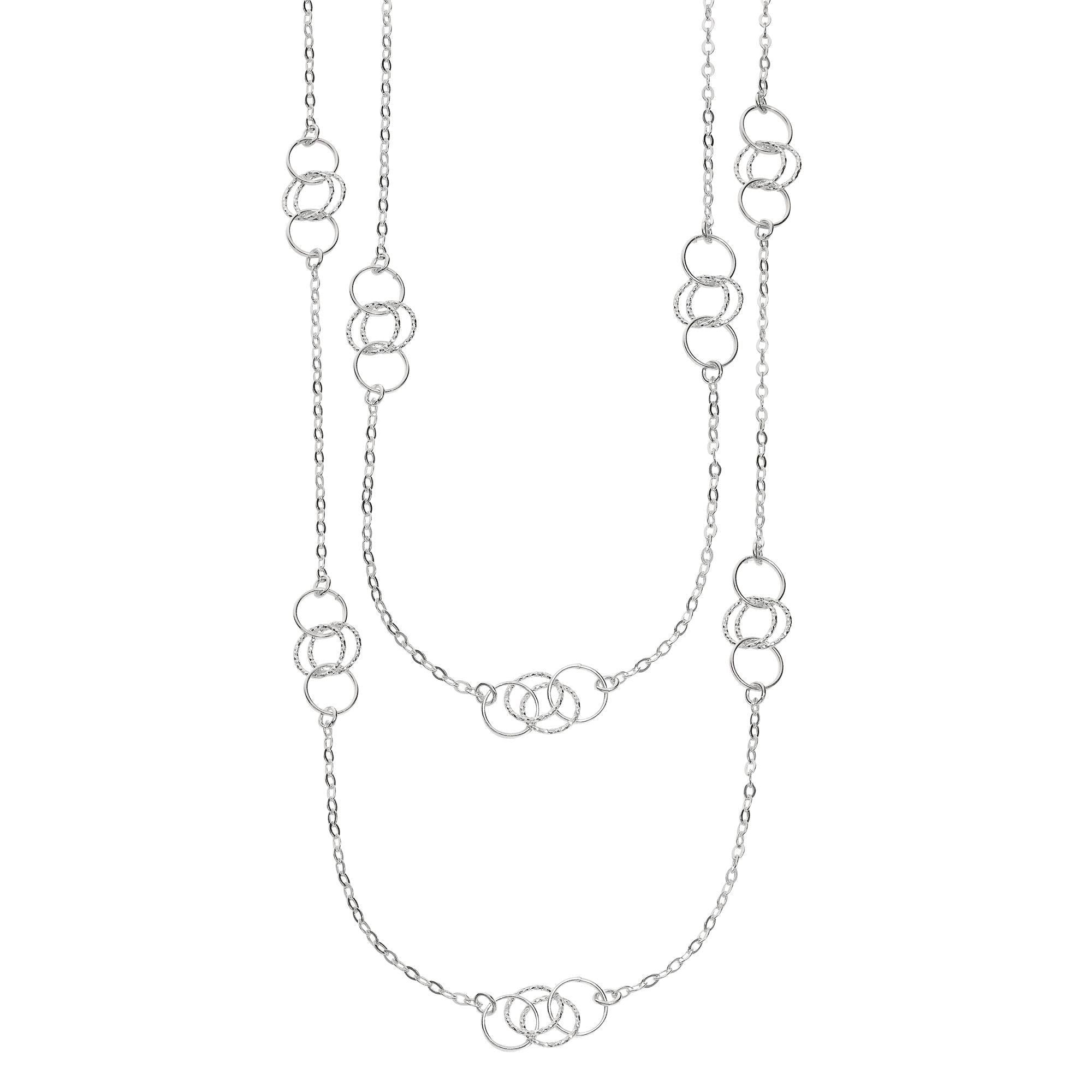Sterling Silver Circle Charms Fancy Necklace, 36" - JewelryAffairs