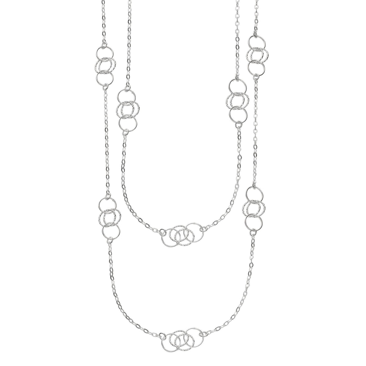 Sterling Silver Circle Charms Fancy Necklace, 36" - JewelryAffairs