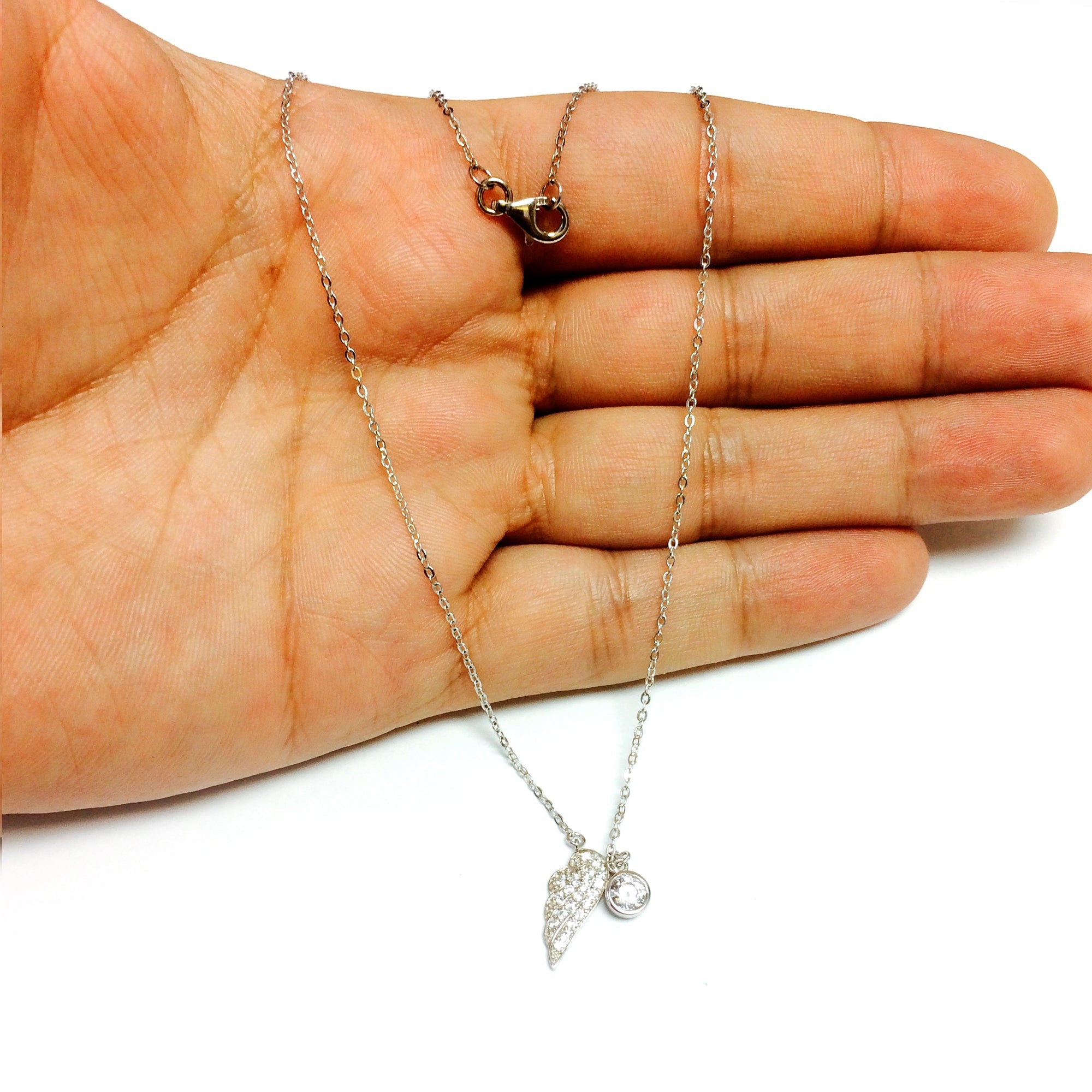 Sterling Silver CZ Angel Wing Charm Pendant Necklace, 18" - JewelryAffairs
