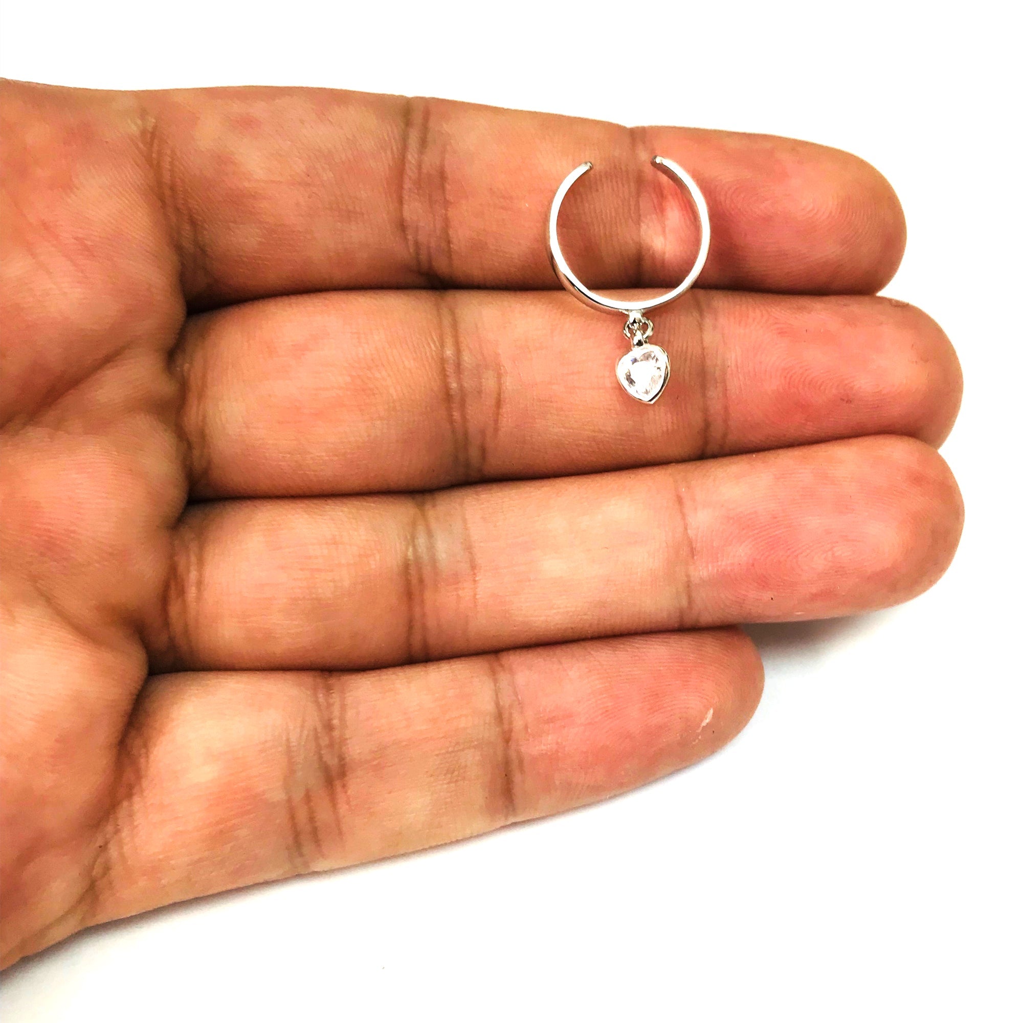 Sterling Silver Dangling Heart Shape CZ Cuff Style Adjustable Toe Ring - JewelryAffairs
