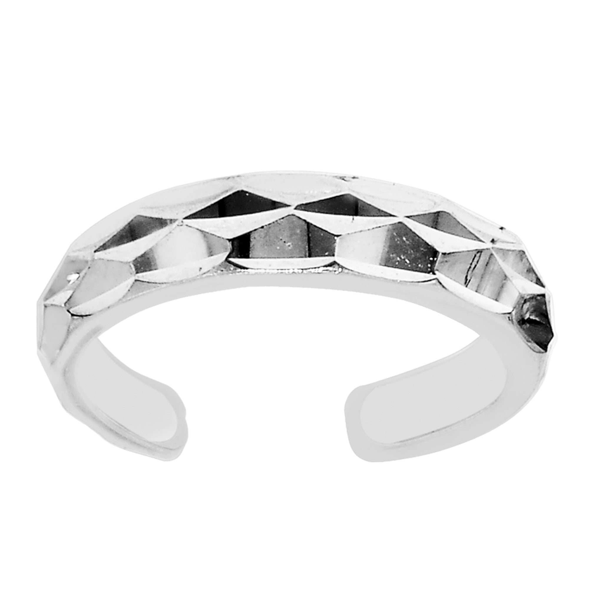 Sterling Silver Diamond Cut Cuff Style Adjustable Toe Ring - JewelryAffairs