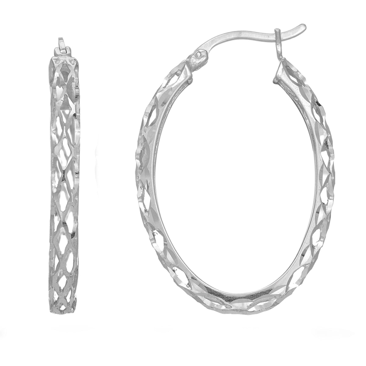 Sterling Silver Diamond Cut Weaved Oval Hoop Earrings, Diameter 30mm - JewelryAffairs