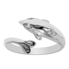 Sterling Silver Dolphin By Pass Style Adjustable Toe Ring - JewelryAffairs