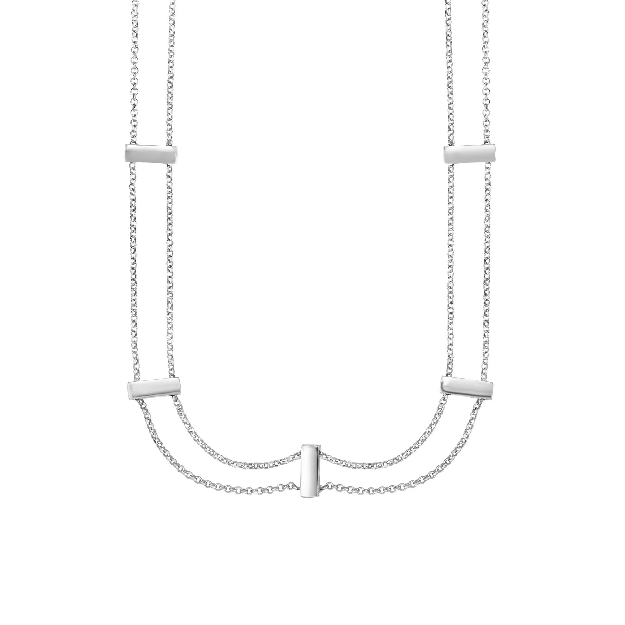 Sterling Silver Double Chain Chocker Necklace, 16" - JewelryAffairs