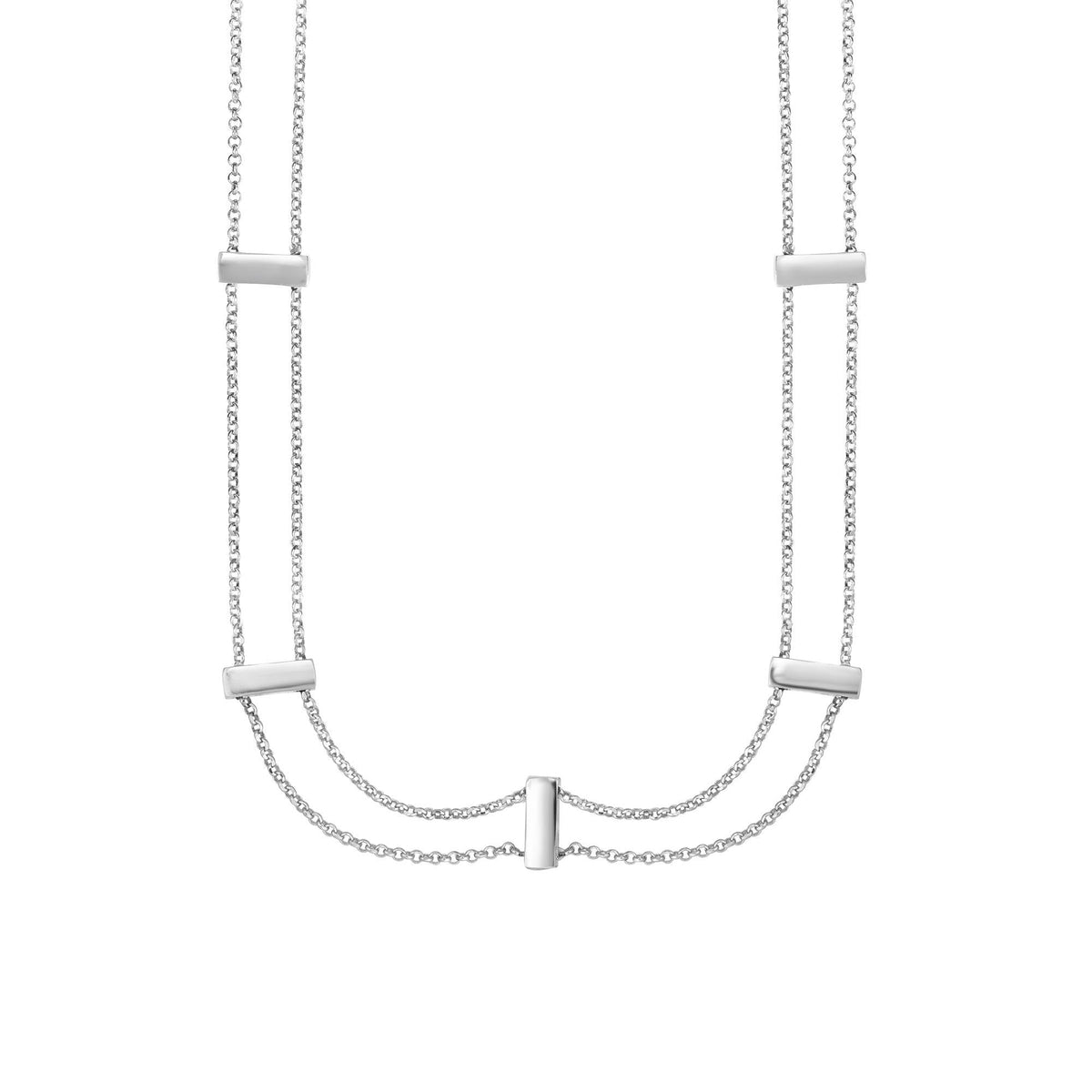 Sterling Silver Double Chain Chocker Necklace, 16" - JewelryAffairs