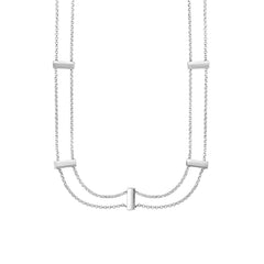 Sterling Silver Double Chain Chocker Necklace, 16" - JewelryAffairs