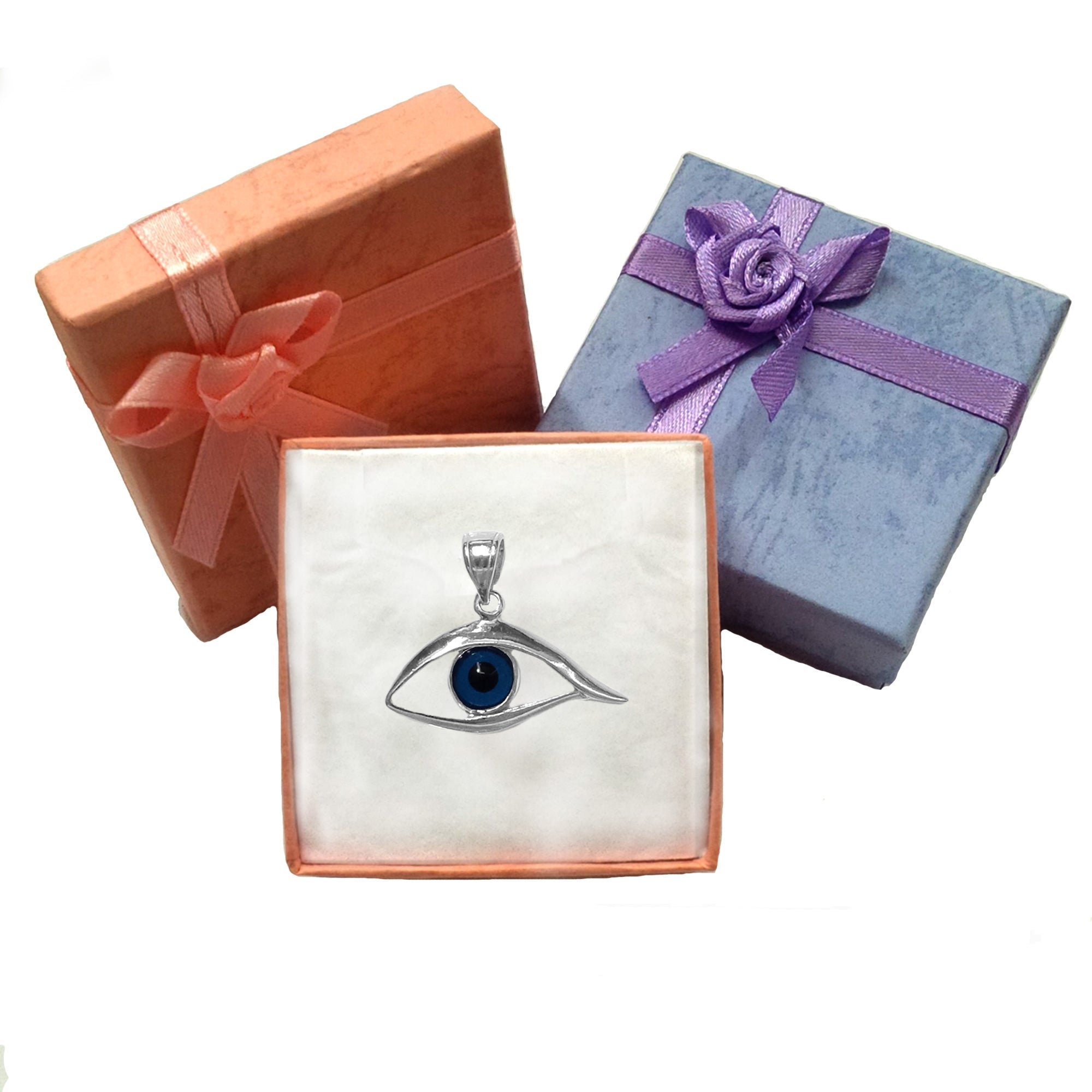 Sterling Silver Evil Blue Eye Pendant Charm, 25 x 20mm - JewelryAffairs