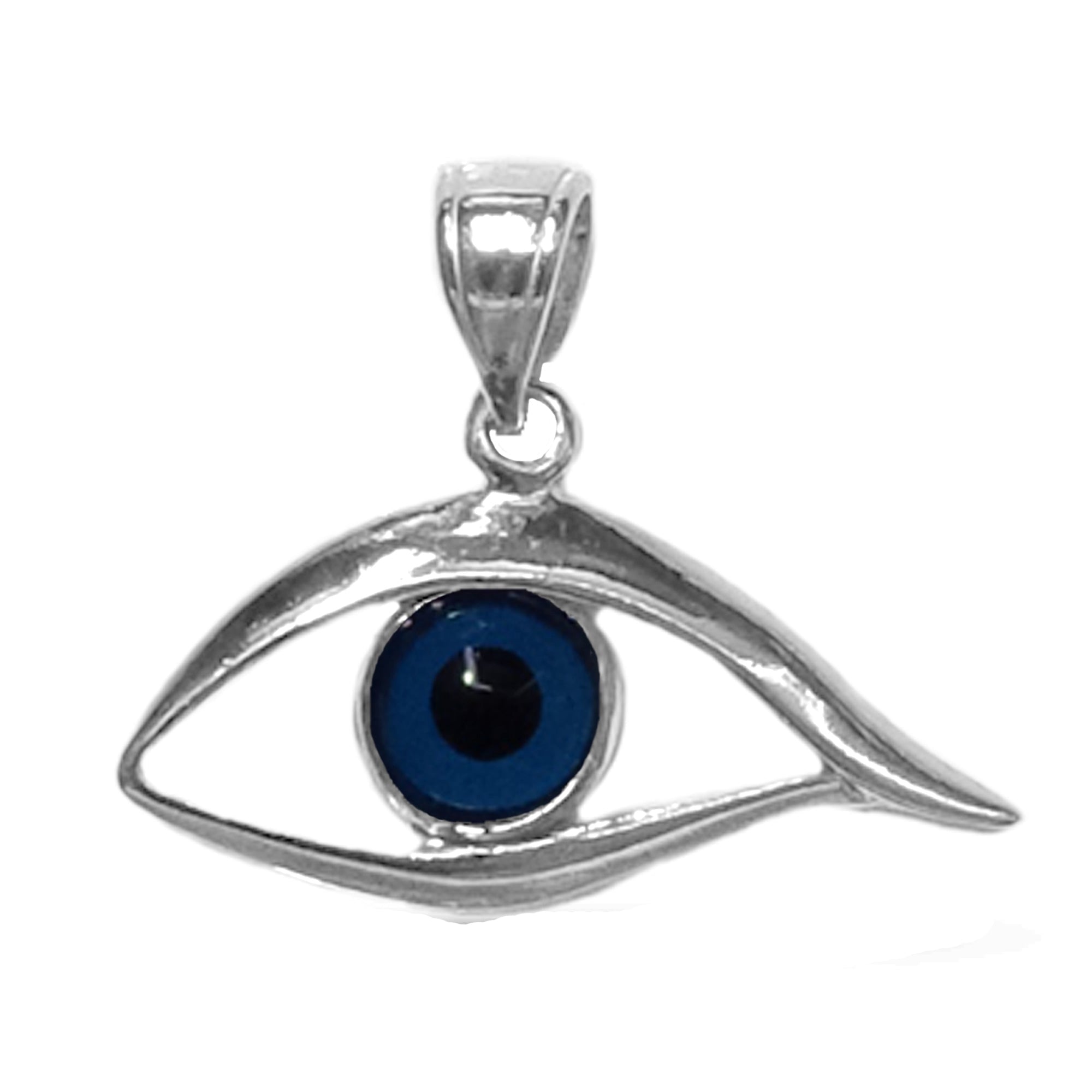 Sterling Silver Evil Blue Eye Pendant Charm, 25 x 20mm - JewelryAffairs