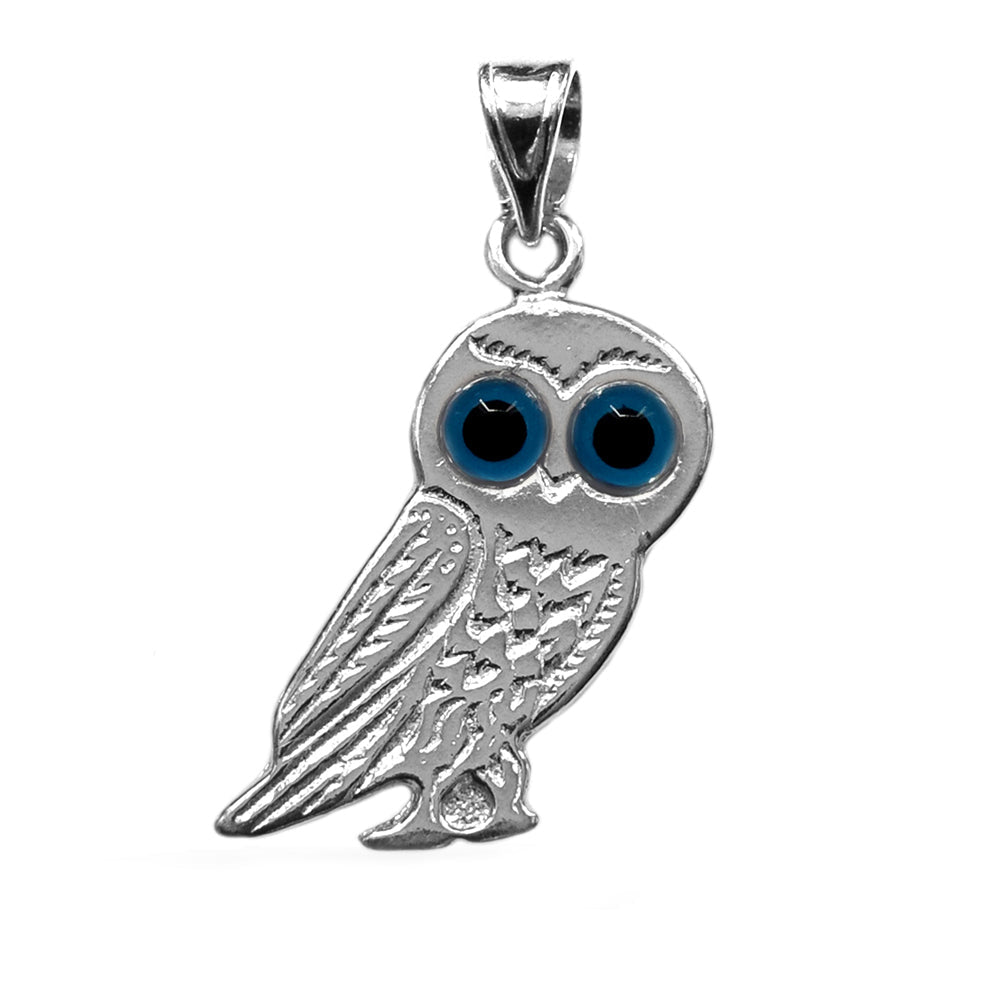 Sterling Silver Evil Eye Owl Pendant Charm - JewelryAffairs