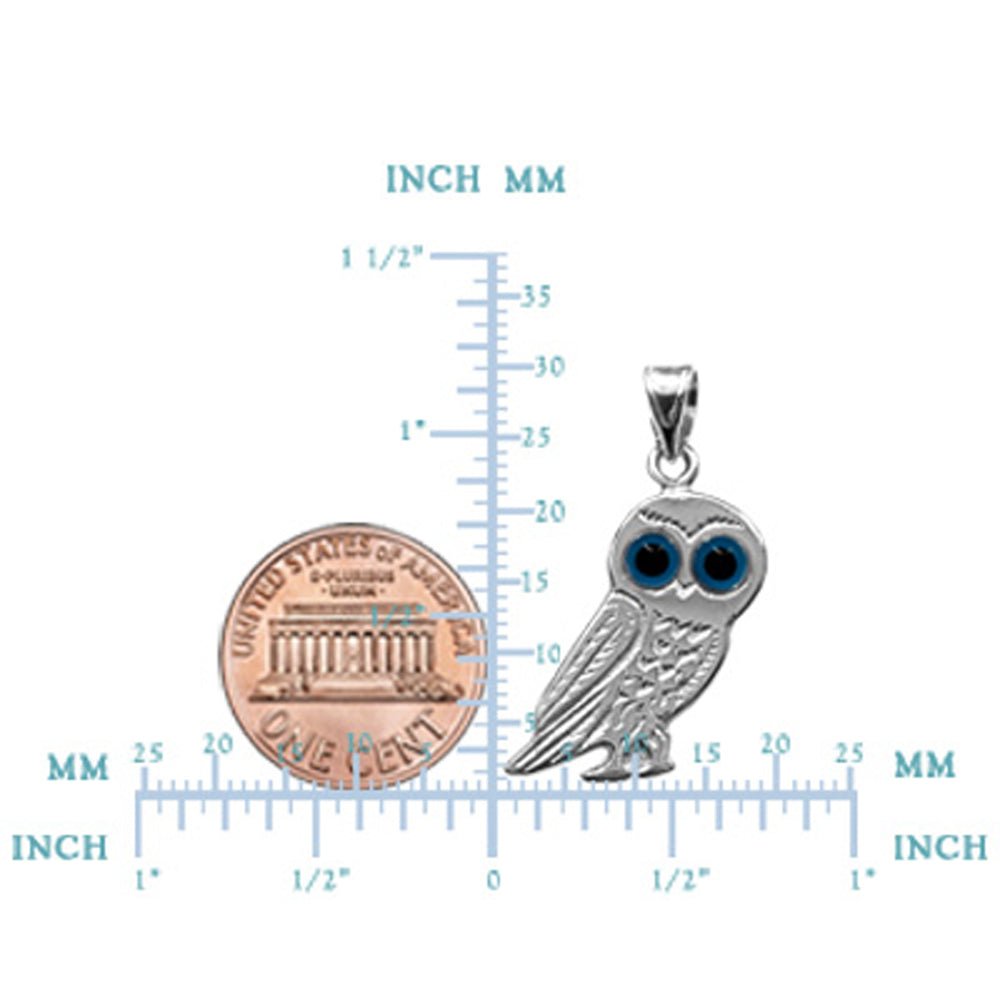 Sterling Silver Evil Eye Owl Pendant Charm - JewelryAffairs