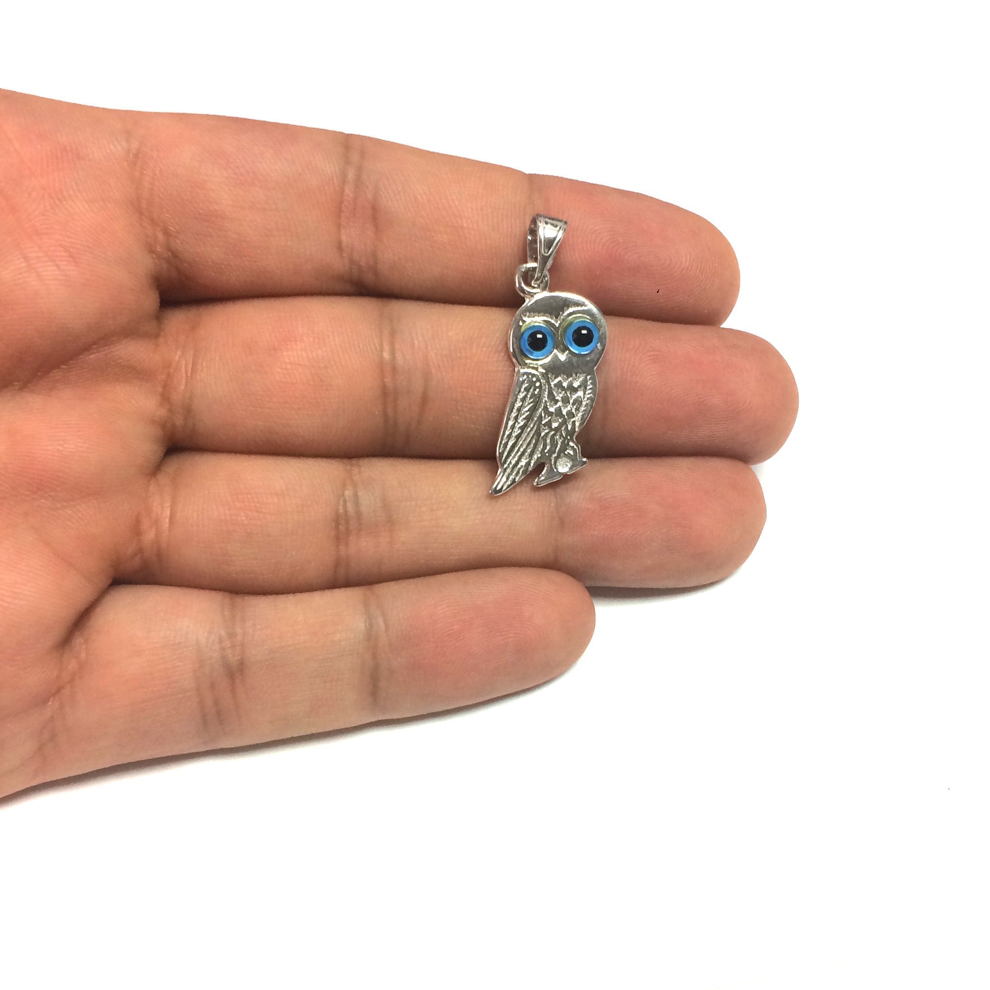 Sterling Silver Evil Eye Owl Pendant Charm - JewelryAffairs