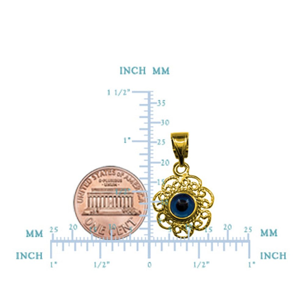 Sterling Silver Filigree Double Sided Evil Eye Pendant Charm 18 Karat Gold Overlay - JewelryAffairs