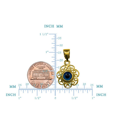 Sterling Silver Filigree Double Sided Evil Eye Pendant Charm 18 Karat Gold Overlay