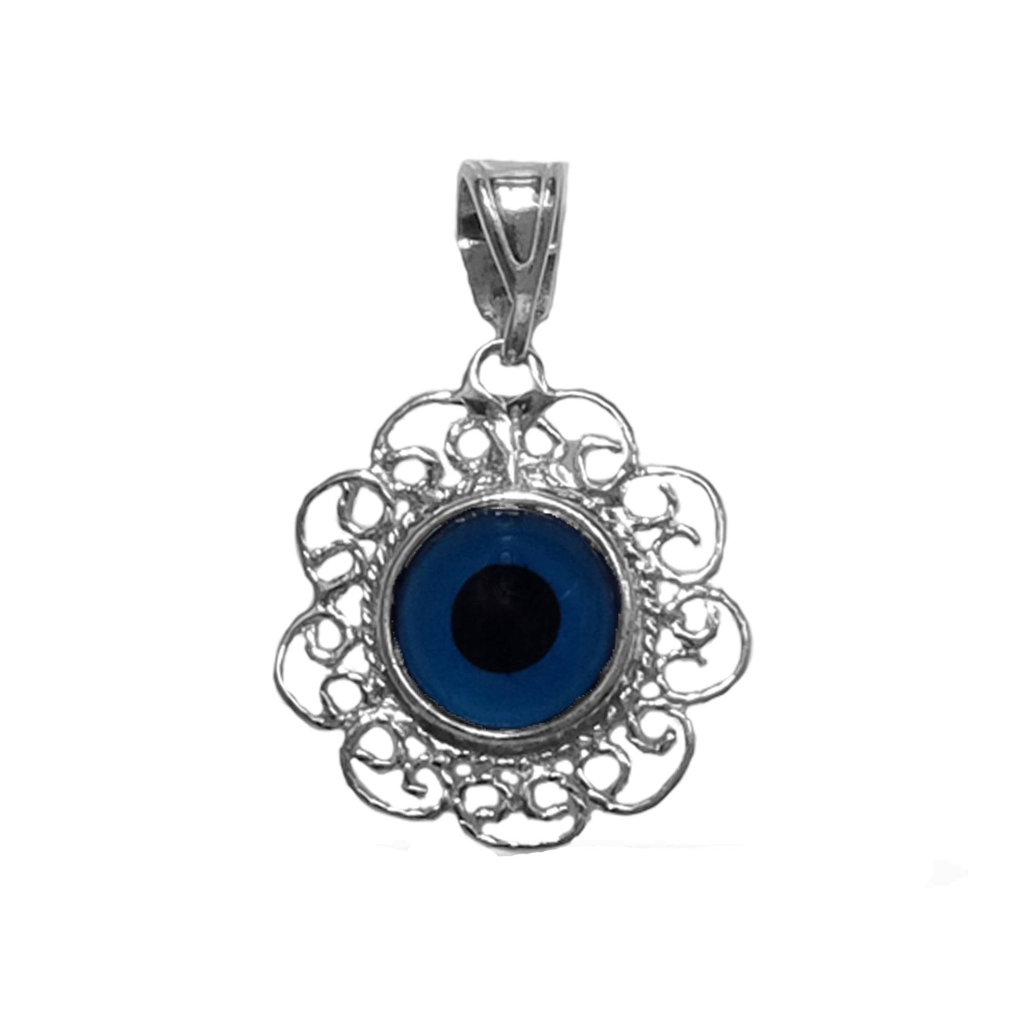 Sterling Silver Filigree Double Sided Evil Eye Pendant Charm - JewelryAffairs