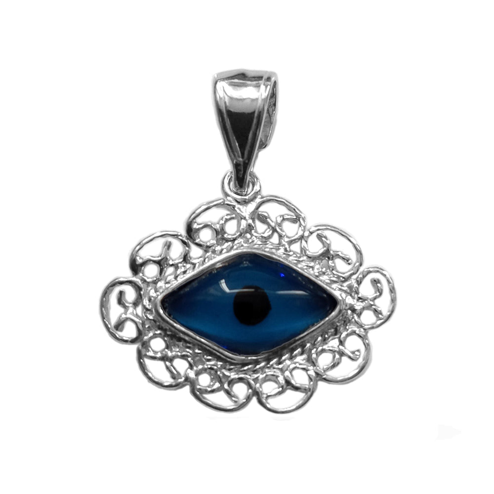 Sterling Silver Filigree Style Evil Eye Pendant Charm - JewelryAffairs