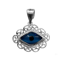 Sterling Silver Filigree Style Evil Eye Pendant Charm - JewelryAffairs