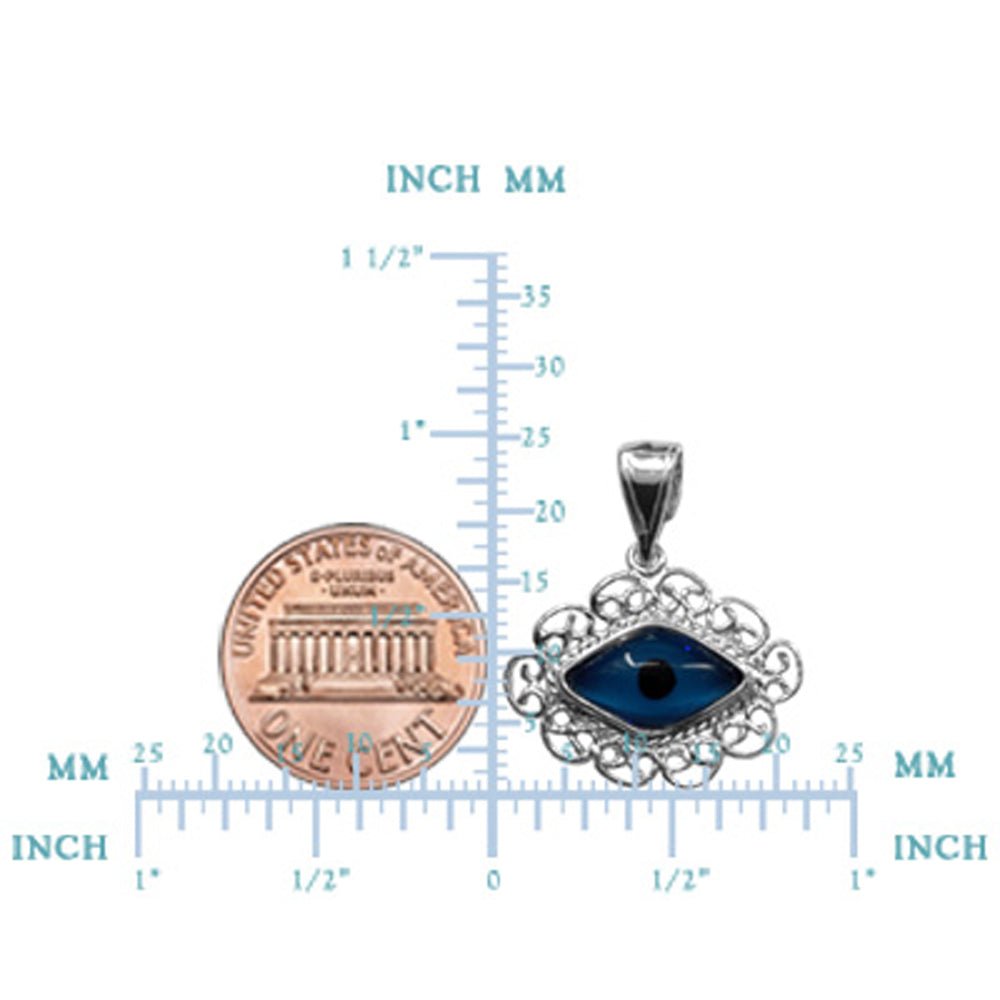 Sterling Silver Filigree Style Evil Eye Pendant Charm - JewelryAffairs