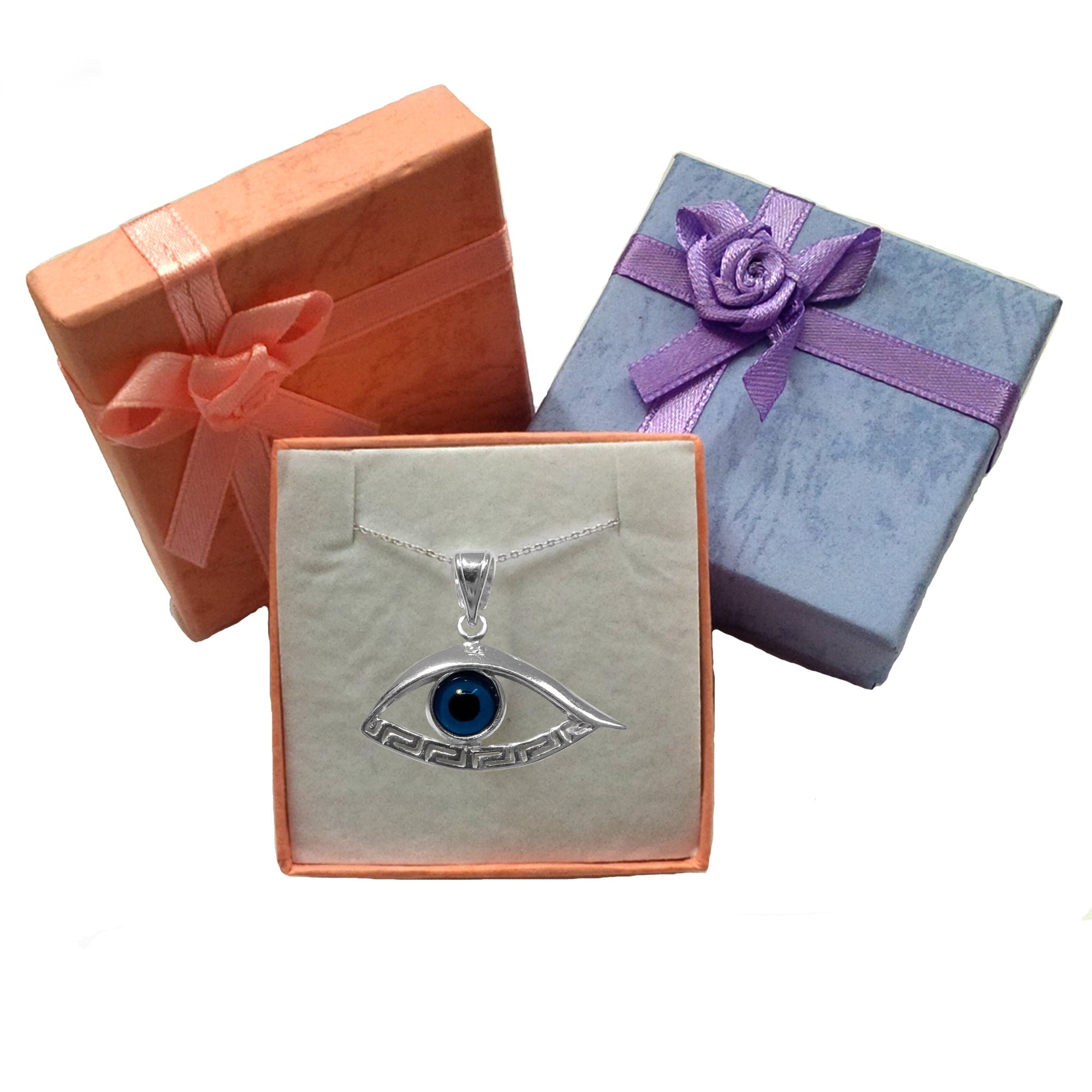 Sterling Silver Greek Key Evil Eye Meandros Pendant - JewelryAffairs