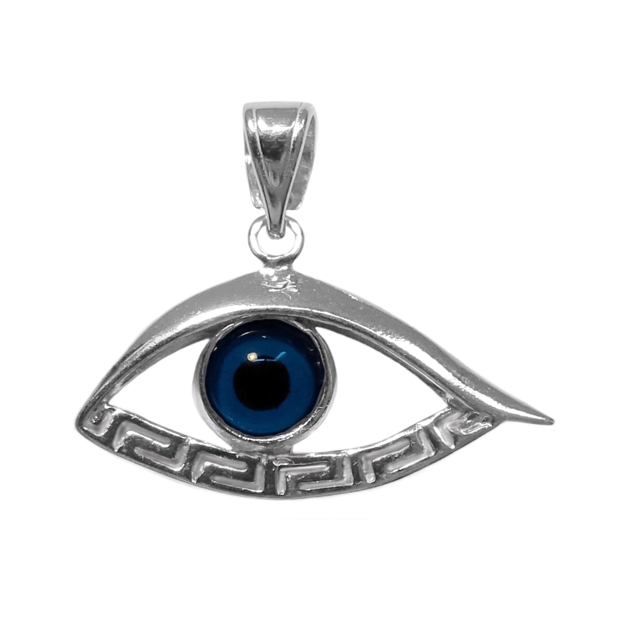 Sterling Silver Greek Key Evil Eye Meandros Pendant - JewelryAffairs
