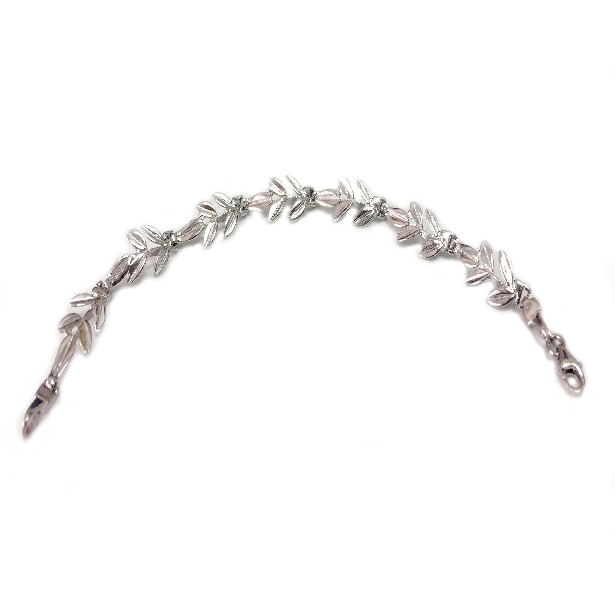 Sterling Silver Greek Olive Leafs Bracelet, 7"