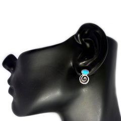 Sterling Silver Greek Spiral Key With Synthetic Opal Earrings, 10 x 14mm - JewelryAffairs