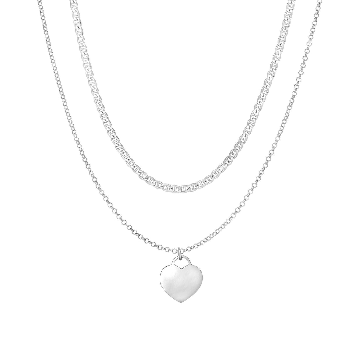 Sterling Silver Heart Pendant Choker Necklace, 16" - JewelryAffairs