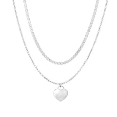 Sterling Silver Heart Pendant Choker Necklace, 16" - JewelryAffairs