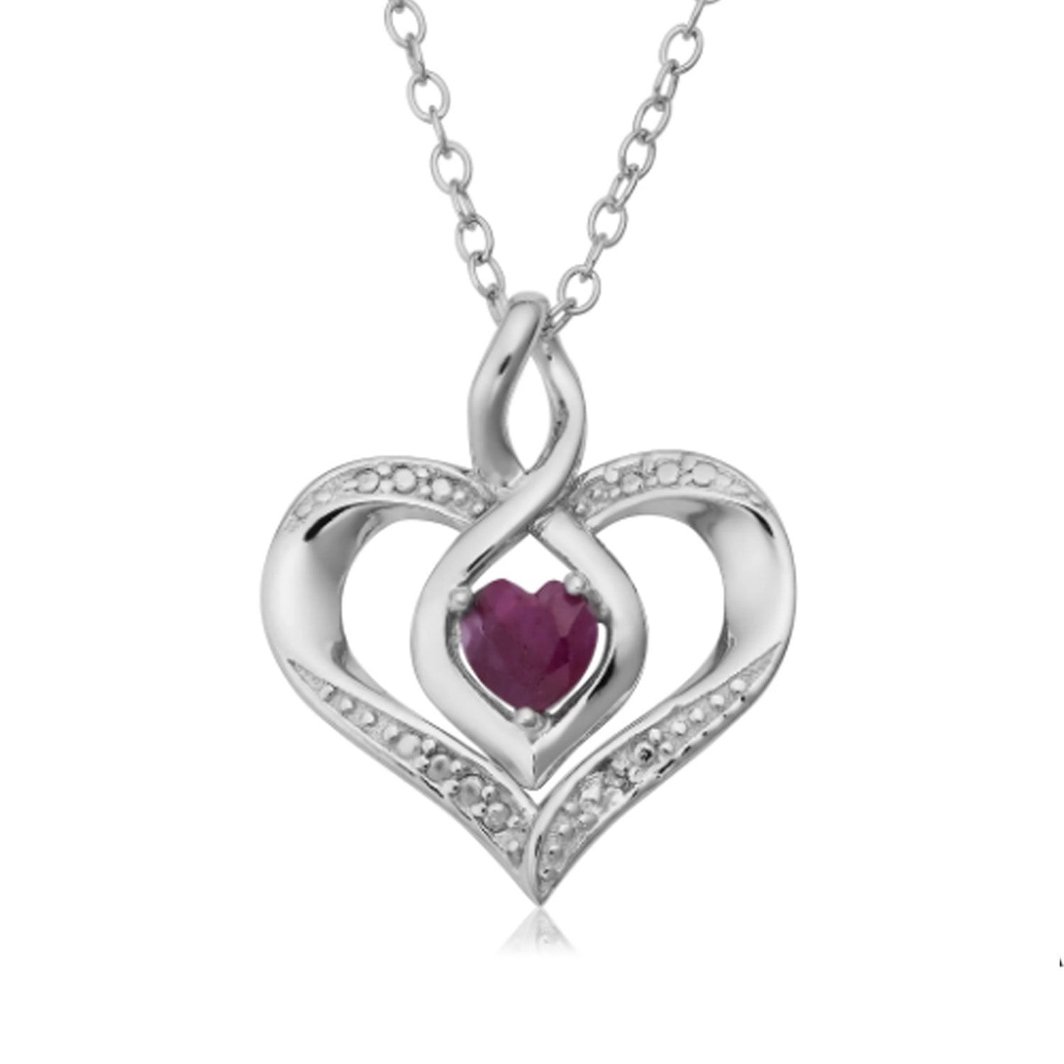Sterling Silver Heart Shape Gemstone Birthstone Necklace, 18" - JewelryAffairs