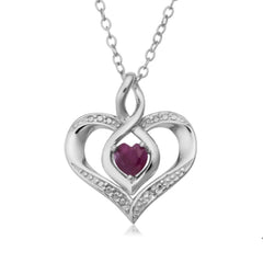 Sterling Silver Heart Shape Gemstone Birthstone Necklace, 18"